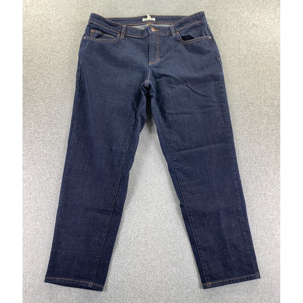Eileen Fisher Jeans Women 12 Mid Rise Taper Crop Ankle Blue Stretch Denim Preppy